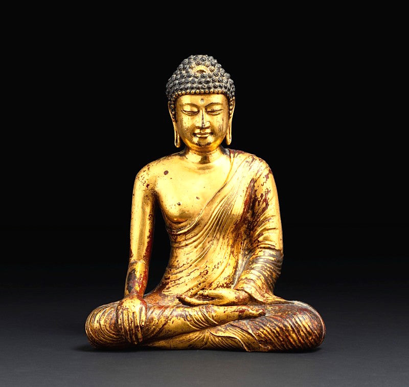 Exceptional statue of Buddha Maravijaya in gilded copper alloy, Kingdom of Dali (937-1253), Province of Yunnan, 12th century.